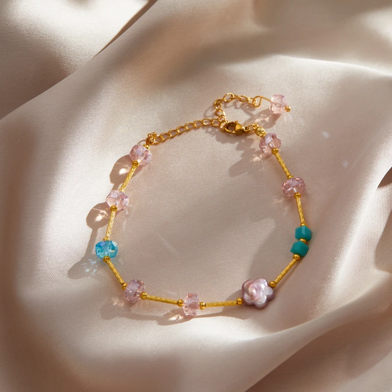 

Fashion Flower Shape Natural Baroque Pearl Bracelet for Women 2023 New Shiny Crystal Stainless Steel Bangles Original Jewelry