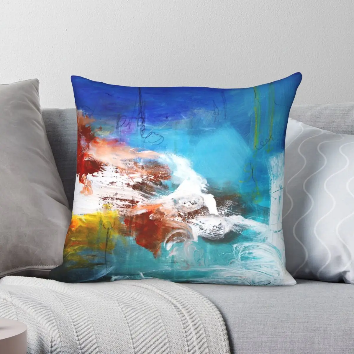 

Red Aqua Blue Abstract Art Print Square Pillowcase Polyester Linen Velvet Creative Zip Decor Car Cushion Case