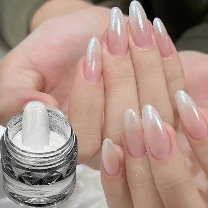1 Box Moonlight Mirror Nails Podwer White Glitters Metallic Effect Pigment Silver Fine Gel Polish Chrome Holographic Nail Powder