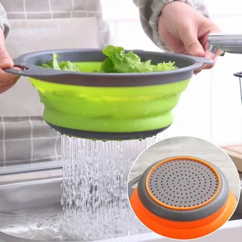 

[ 2 PCS ] Folding Drain Basket Fruit Basket 2-Piece Large and Small Kitchen Retractable Draining Basket Storage Basket 29x23x9CM