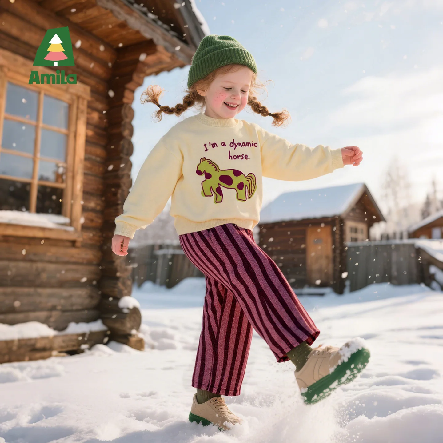 Фото Amila Kids 2025: зимняя детская спортивная толстовка для отдыха, желтый, бежевый, темно-серый, темно-красный, розовый, с забавным принтом №3