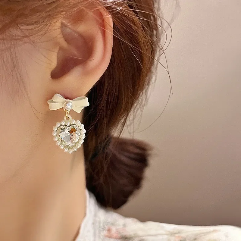 XUFEIR серьги-подвески в форме сердца с имитацией жемчуга и бантиком для женщин