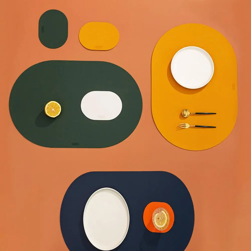 

1 Set Silicone Placemats Coaster Set Faux Leather Texture Non-Slip Heat And Stain Resistant Waterproof Easy Clean for Dining Tab