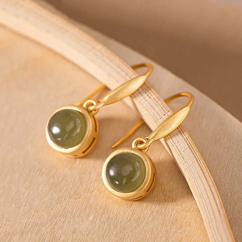 

Креативный дизайн, круглые длинные серьги из натурального зеленого нефрита в китайском стиле, темпераментные женские изысканные серебряны...