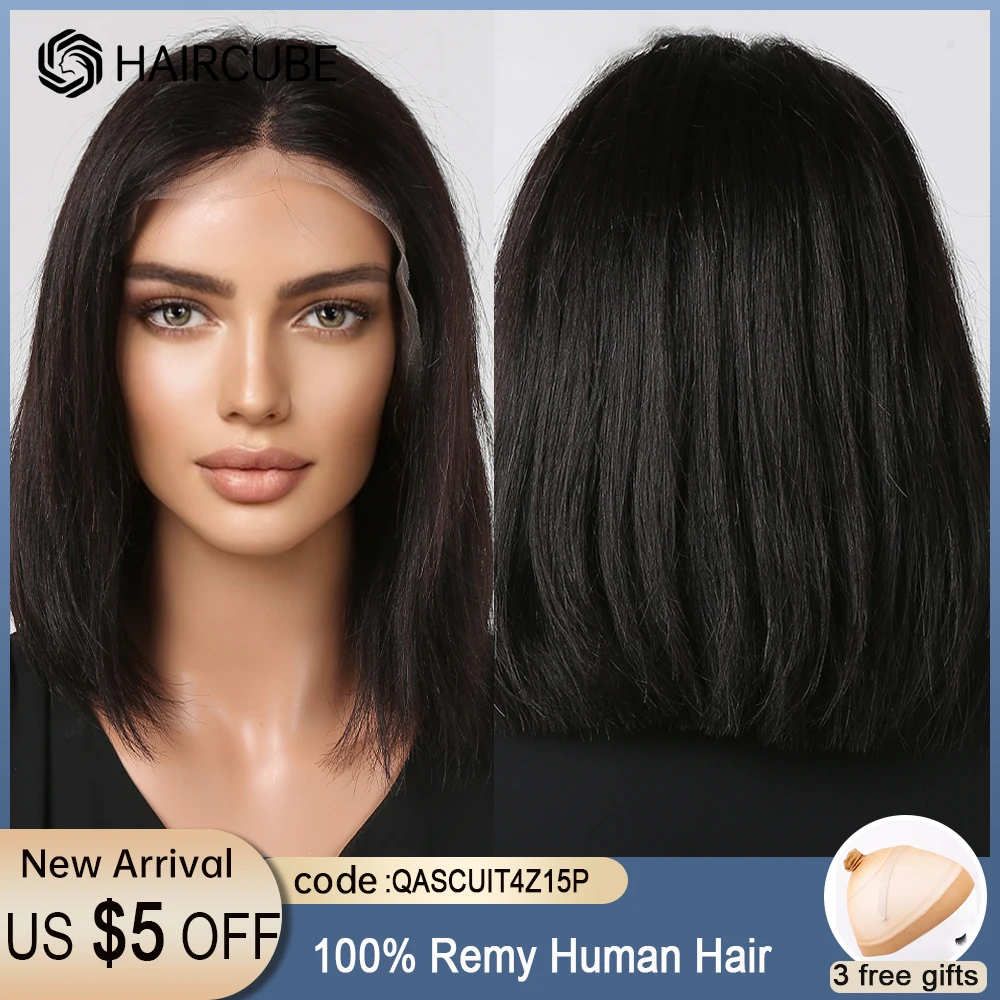 HAIRCUBE Human Hair Wig 13x4 Lace Frontal Wigs for Women Straight Bob Human Hair Lace Frontal Wigs Short Black Natural Remy Hair