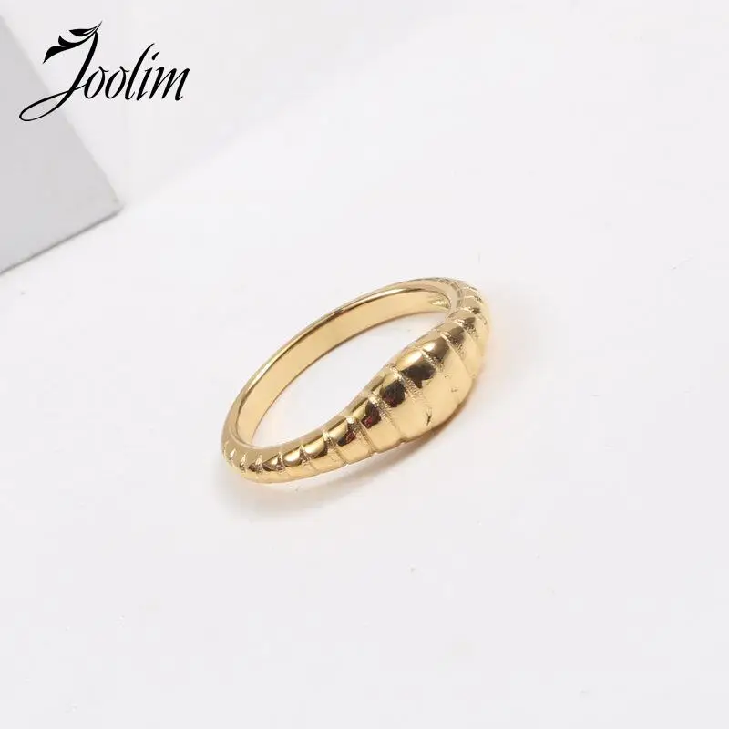 

Joolim Jewelry High End PVD Wholesale Non Tarnish Personalized Narrow Style Small Croissant Stainless Steel Rings For Women