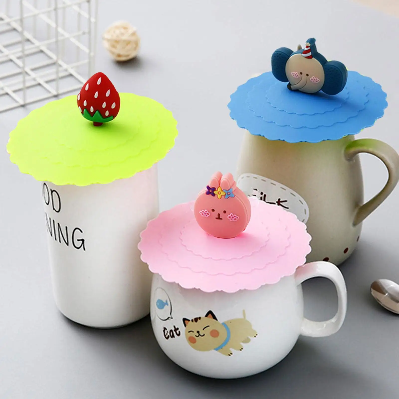 

Cartoon Cute Silicone Cup Cover Heat-resistant Leak Proof Sealed Tea Coffee Lids Cap Dustproof Leakproof Cup Lid