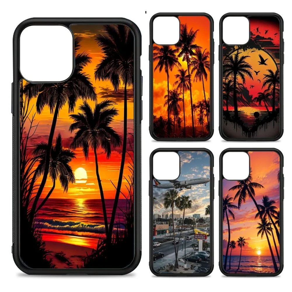 Sunset Coconut Grove Landscape Phone Case Silicone PC+TPU For IPhone 11 12 13 14 15 16 Plus Pro Max Cover