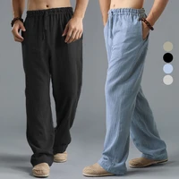 men causal loose cotton linen yoga sport trousers holiday beach pants drawstring straight sweatpants boy pants pajamas