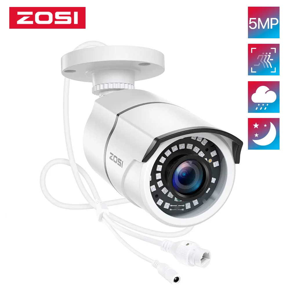 

ZOSI 5MP HD POE IP Camera H.265+ Bullet CCTV IP Camera Waterproof Outdoor Night Vision only work with ZOSI POE NVR System