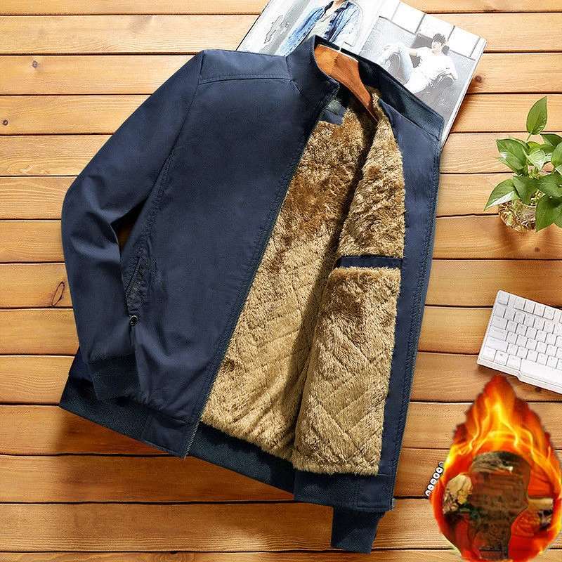 2023 New Fashion Fleece Solid Winter Coat Men Thick Warm Mens Winter Jacket Windproof Gift for Father Husband Parka E84