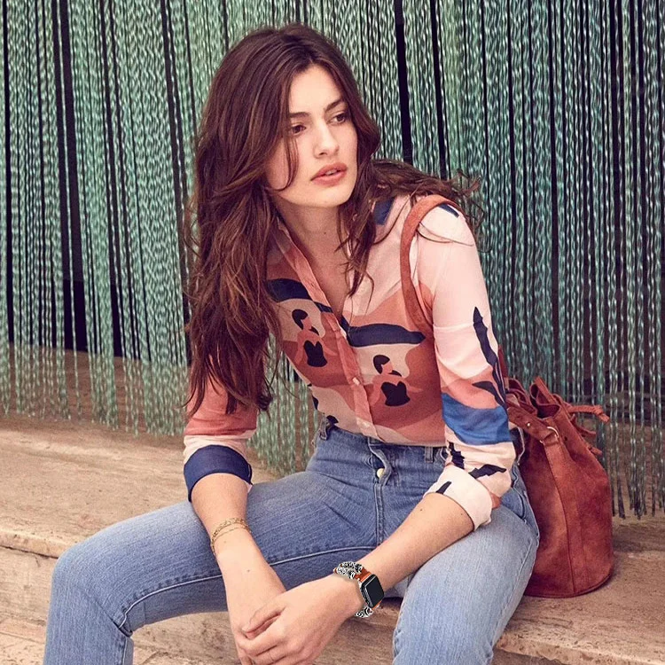 Leather Strap For Apple Watch Band 44mm 40mm 42mm 38mm Watchband Bracelet Retro Handmade Beads Real Leather IWatch 3 4 5 6 7 Se