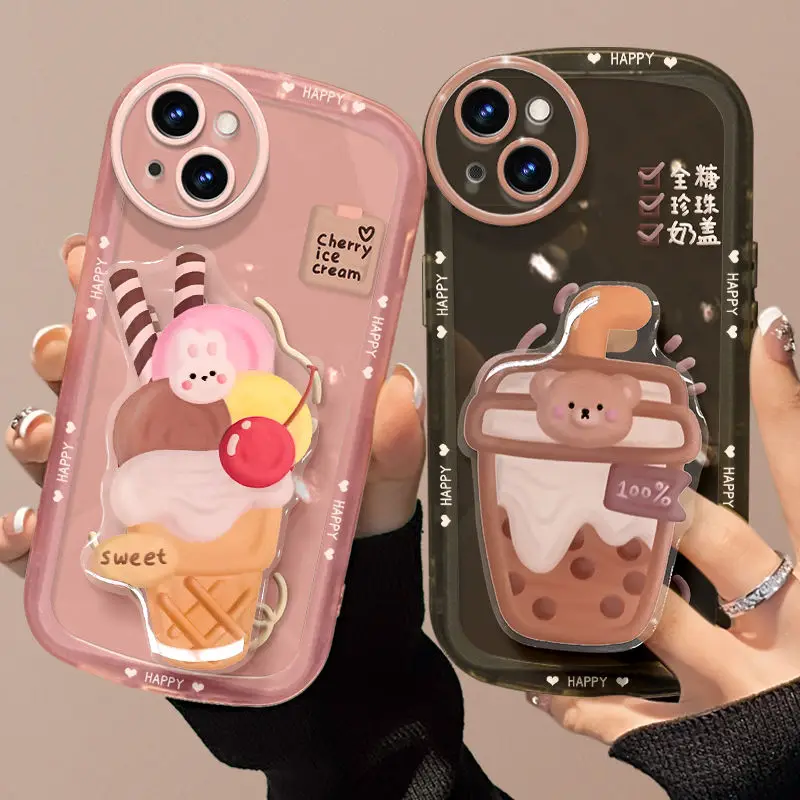 

Mobile Phone Case New Transparent Cartoon Cute Girl With Bracket For IPhone 14 13 12 11 Pro Max 7 8 SE 2020 X XS XsMax Xr