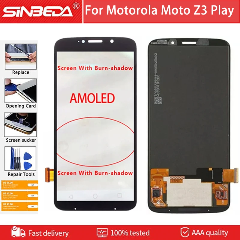 

6.01"Original AMOLED For Motorola Moto Z3 Play z3play LCD Display With Burn-shadow Touch Screen Digitizer Assembly Replacement