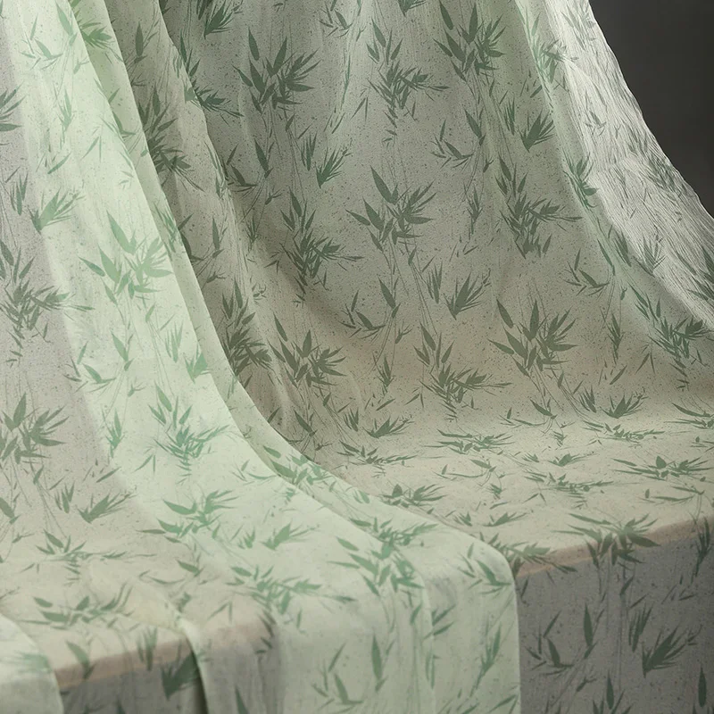 Китайский стиль бамбуковая пряжа с принтом листьев полупрозрачная ткань для