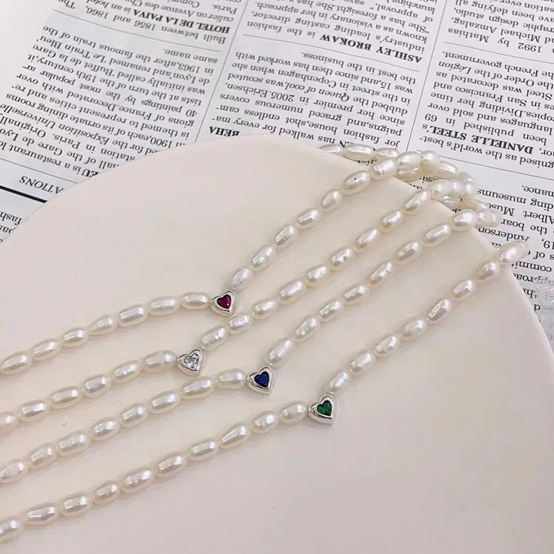 

Sterling Silver Collar Collares Corazón Plata 925 Para Mujer Love Heart Pearl Necklace Jewelry Original For Women Men Hombre 목걸이