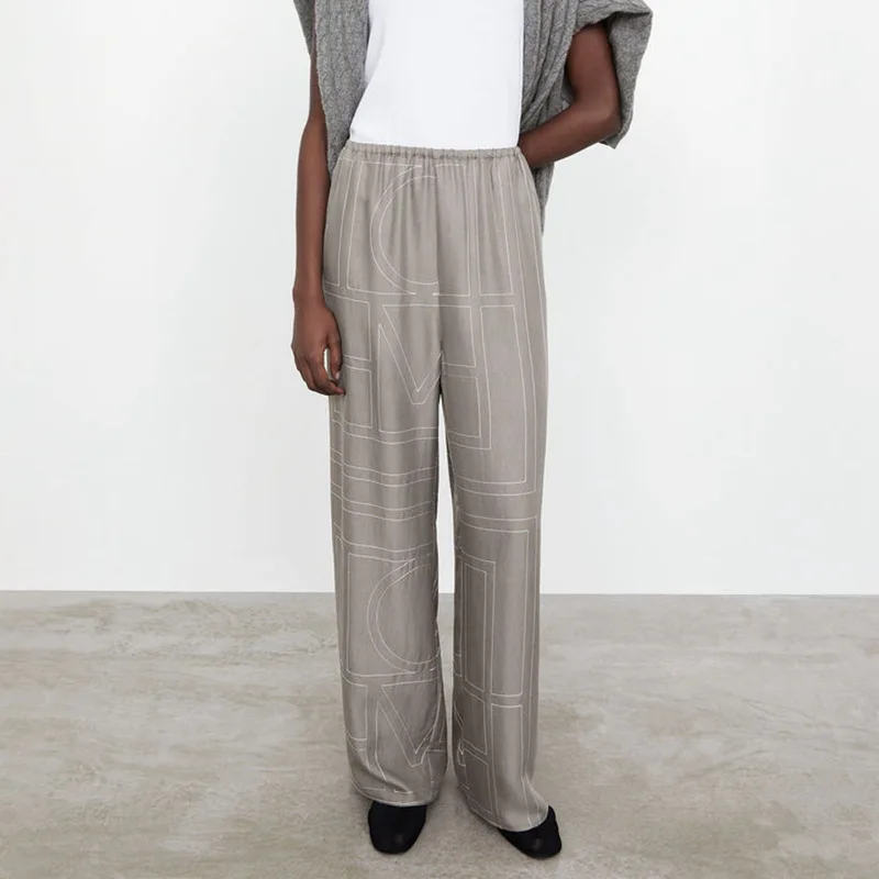 

Totem*Spring/Summer Fashion classics Geometric pattern high waisted straight leg Loose casual wide leg pants Nordic style design