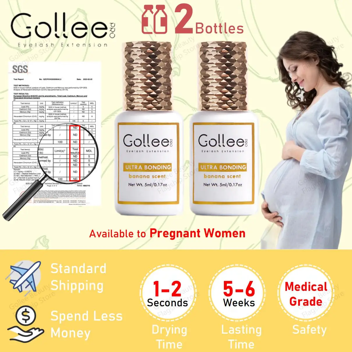 

Gollee Banana Eyelash Glue 1-2s Fast Drying Waterproof Glue Premade fans Glue 5 Weeks Lasting Wholesale Price E-01