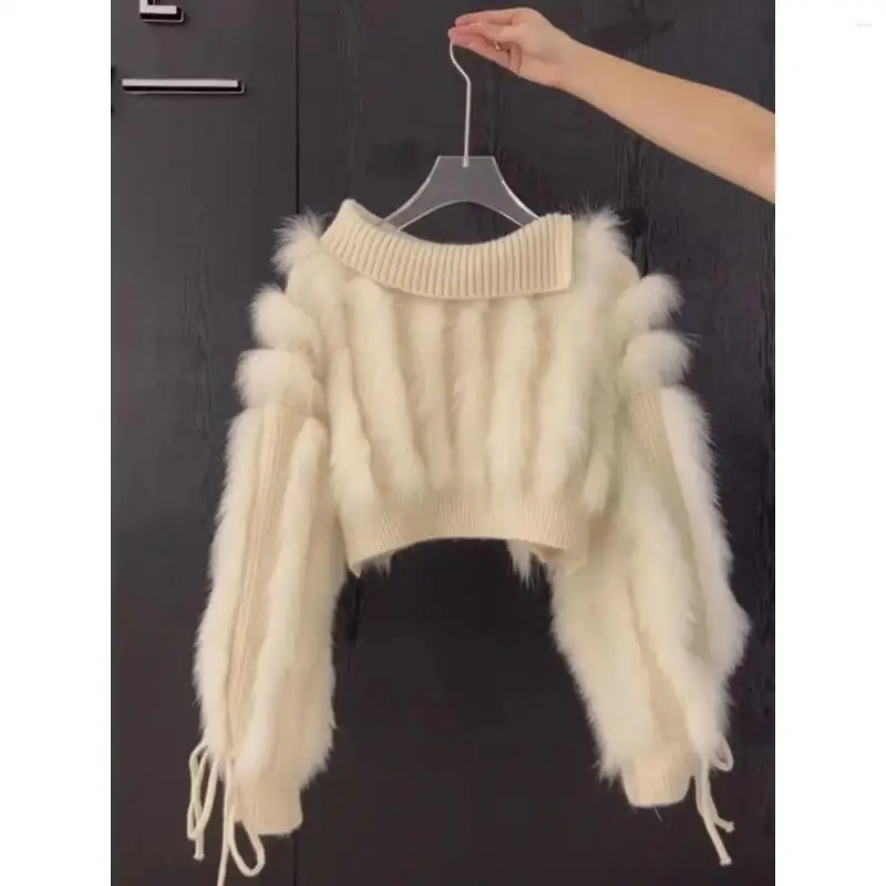 

Women's Sweaters Internet Celebrity Reduced Age Sweater Splicing Short Pullover Autumn And Winter Design Sense Small Fur Coat
