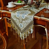 embroidery luxury table runner jacquard fabric table runner with multi tassels for dining room dresser wedding party decorations