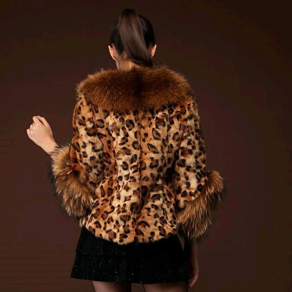 2023 Winter Women's Leopard Print Short Coat Fashion Faux Fur Unique Big Fur Collar Female Tide Long Sleeve Warm Fluffy Coat