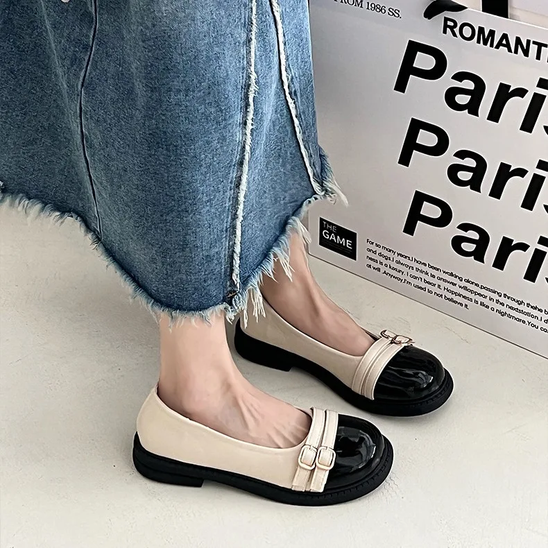 

Black Round Toe Shoes for Women All-match 2023 Platform Leather Shoes for Women Spring Autumn New Shallow French Elegant Loafers