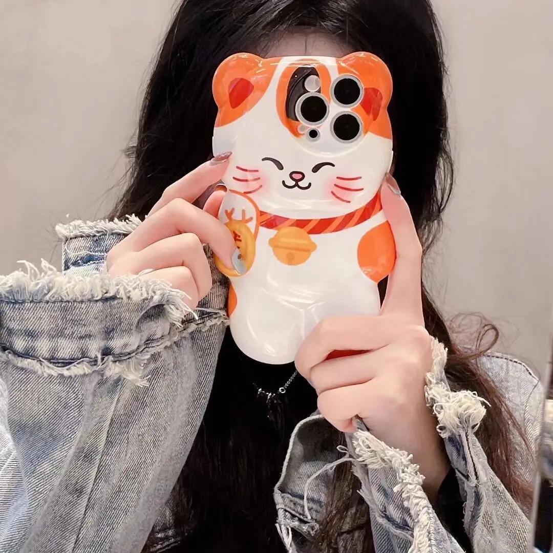 

Cute Cartoon Fortune Cat Mobile Phone Case For IPhone14 11 12 13 Pro Max X XS XR XSMAX Plus Soft Silicon