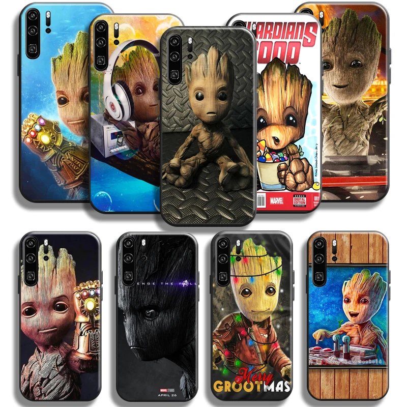 

Marvel Groot Phone Case For Huawei P50 P40 P30 P20 Pro Lite 5G Case For Huawei P Smart Z 2021 Carcasa TPU Liquid Silicon Black