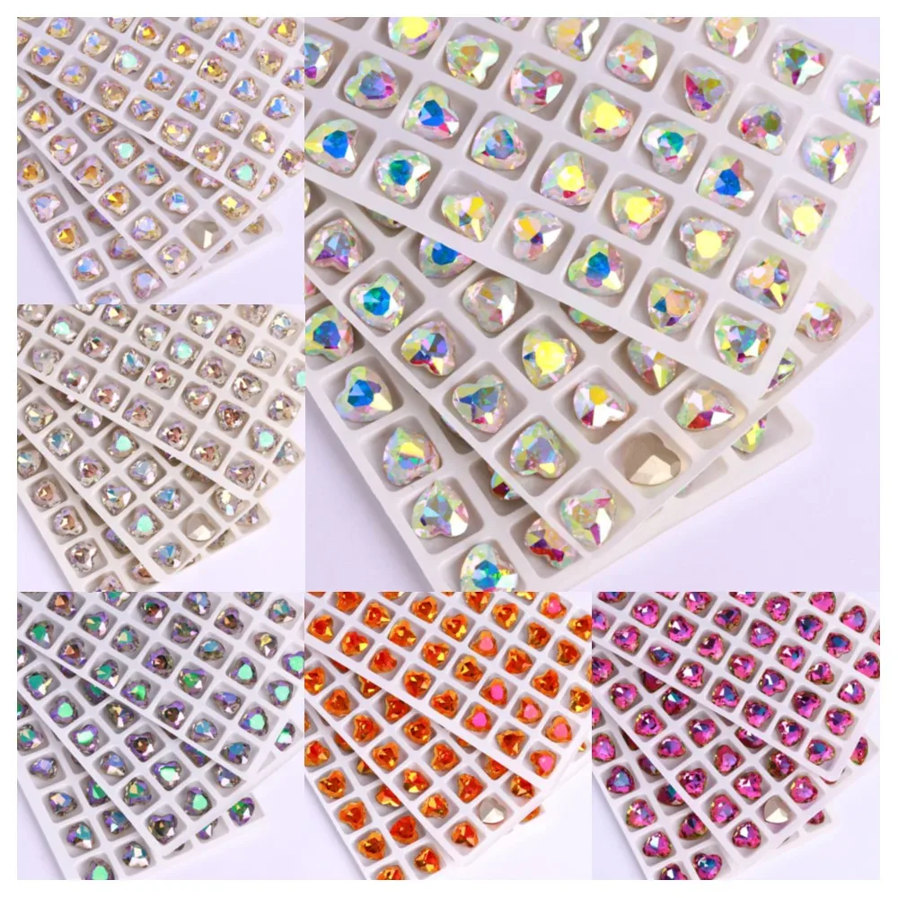 

10mm Heart Shape K9 Glass Point Back Fancy Rhinestones Glitter Crystal Nail Strass Rhinestones for Nail Art Deco Nail Accessory