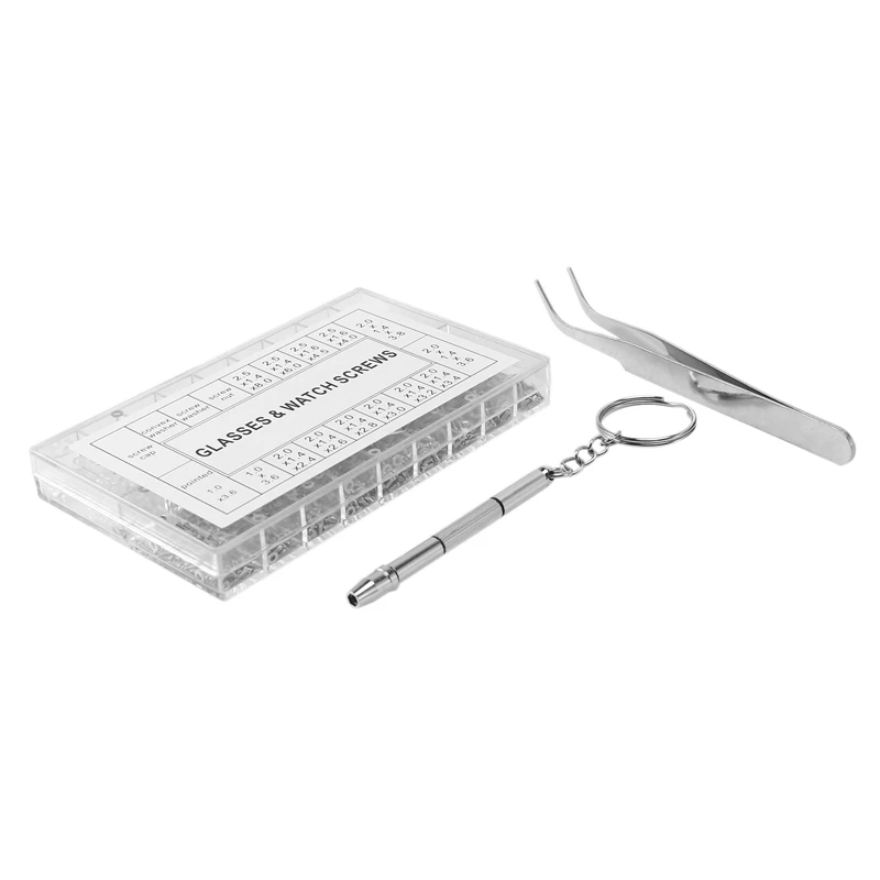 

HOT SALE 1000 Pcs Glasses Screws Nut Assortment + 1 Pc Screwdriver + 1 Pc Tweezers, Glasses Repair Kit Screws For Glasses Optica