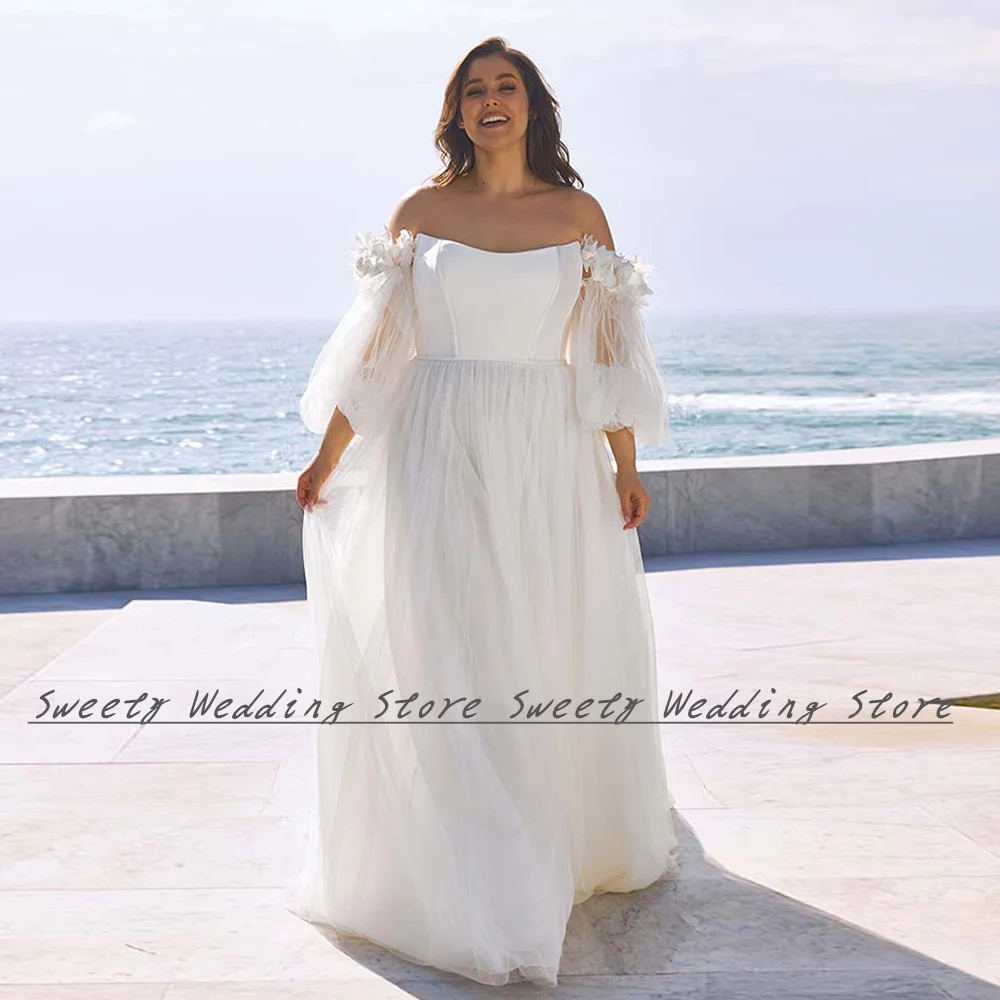 

Женское пляжное свадебное платье с вырезом-лодочкой и рукавами-фонариками