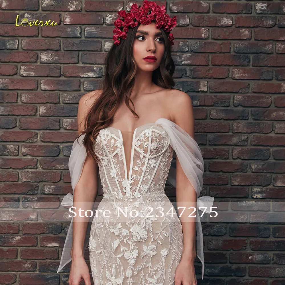 Фото Loverxu Русалка Монdern Свадебные платья без бретелек без рукавов Vestido De Novia Аппликации Романтическое сексуальное свадебное платье на заказ №3