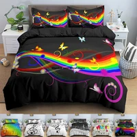 music note print bedding set psychedelic duvet cover set pillowcase quilt cover eu double king size adult kids bed accessories