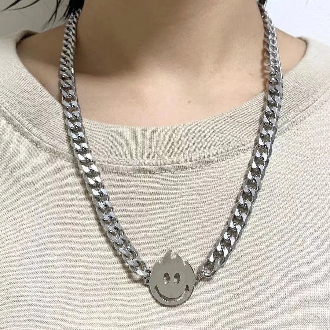 

Hal's mobile Castle flame smiling face titanium steel pendant sweater chain hip hop personality men's thick Necklace