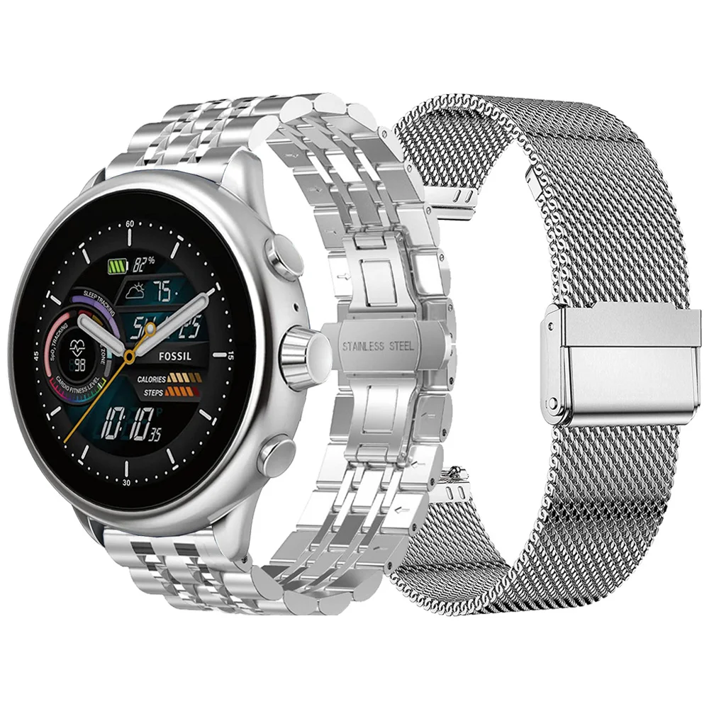 

Ремешок металлический из нержавеющей стали 20 мм для Fossil Gen 6 Health Edition, сменный сетчатый Браслет для смарт-часов