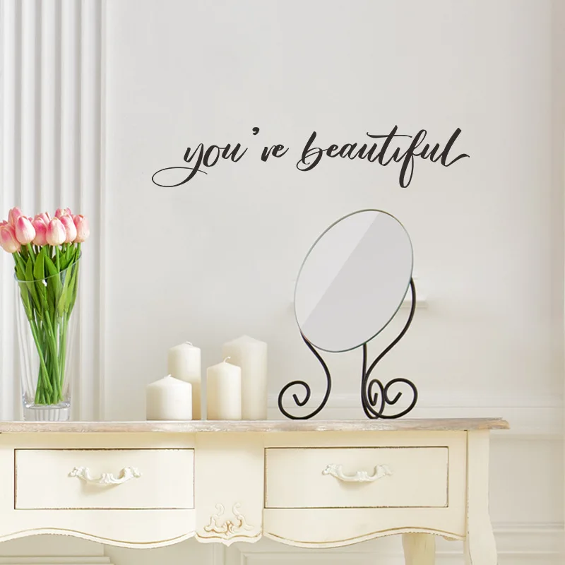 

You Are Beautiful Creative Wall Sticker Door Mirror Display Windows Bedroom Offices House Wardrobe Refrigerator DIY Home Decor