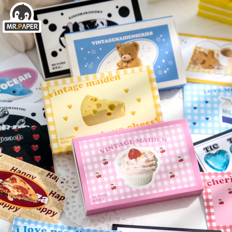 Mr.paper 4 Designs Retro Girls Hall Series Boxed Sticker Box Sticker Creative Mini Pocket Decoration DIY Material Sticker