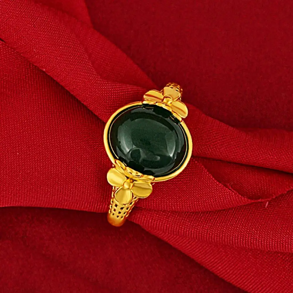 HOYON-anillo de oro puro de 18 K para mujer, sortija de Jade, joyería de boda, Color oro puro de 18 k, 100%