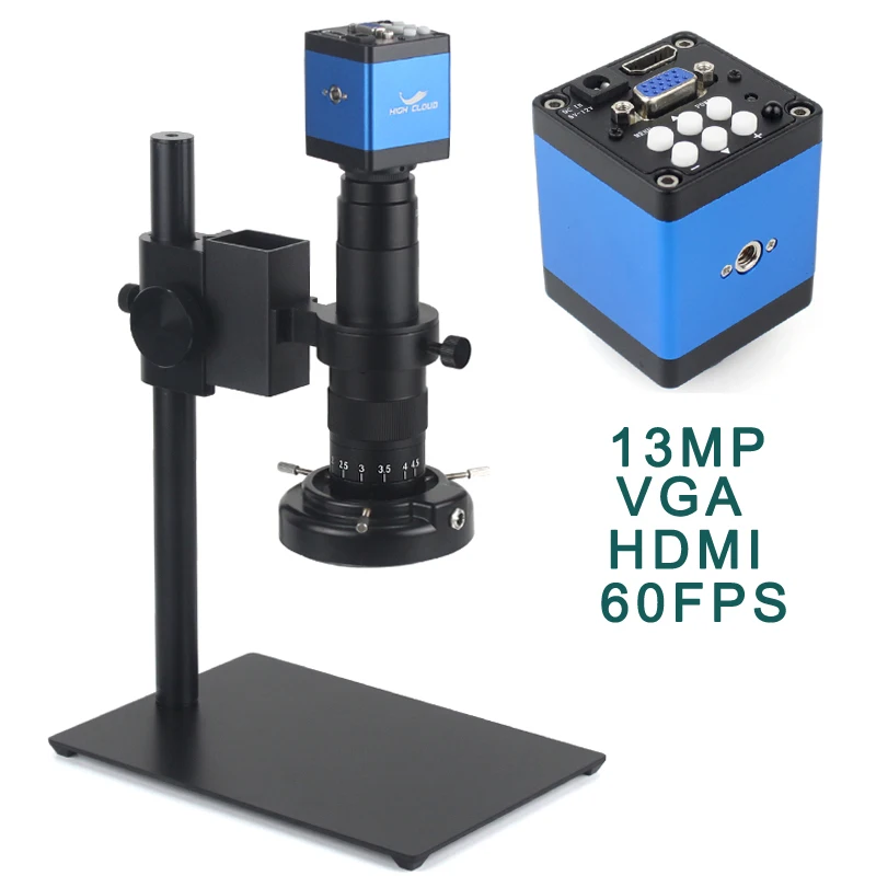

Цифровой видеомикроскоп HDMI VGA, камера 13 МП 60 FPS, промышленный Монокуляр с 180-кратным увеличением, объектив с-образным креплением для ремонта печатных плат и телефонов, пайка