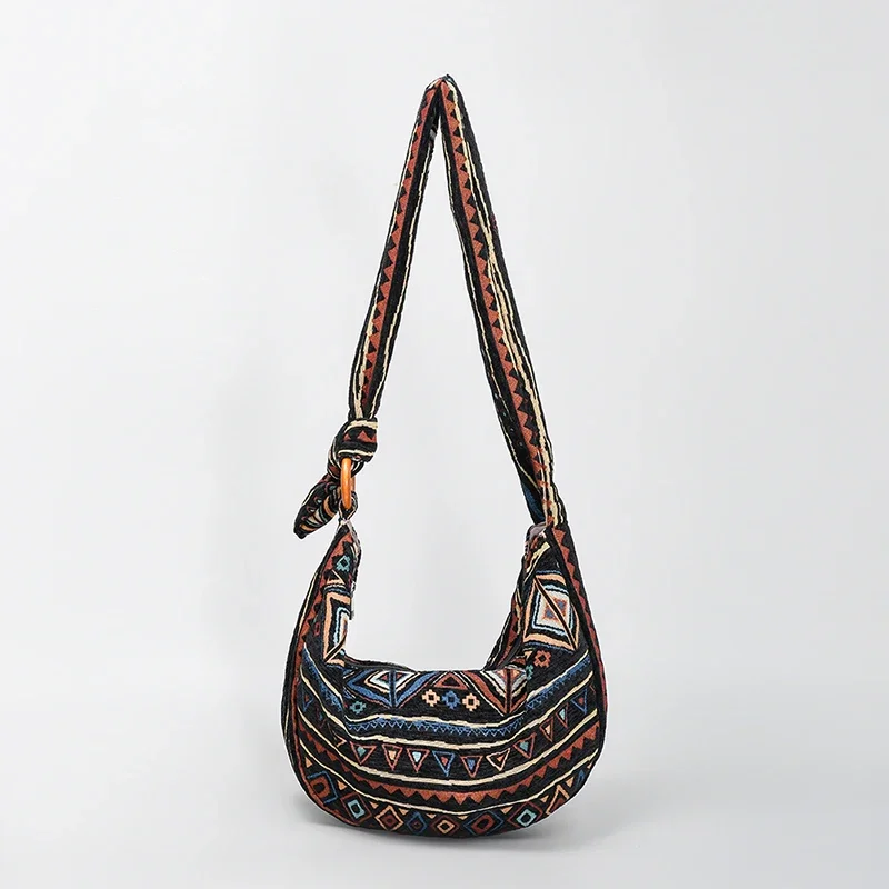 

Bohemian Style Geometric Patterns Shoulder Bags Versatile Casual Commuting Zipper Canvas Women's Luxury Clothing Bag