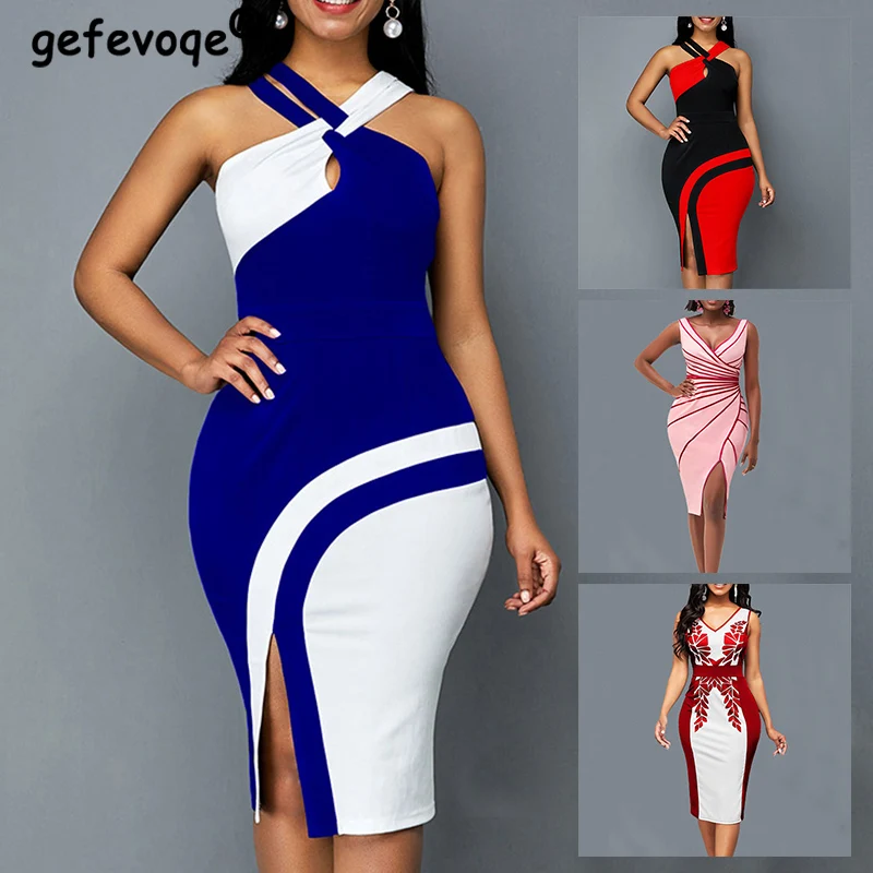 

Nightclub Fashion Slit Bodycon Slip Dress Summer Sleeveless Vintage Sexy Y2K Dresses For Women 2022 High Waist Party Robe Female