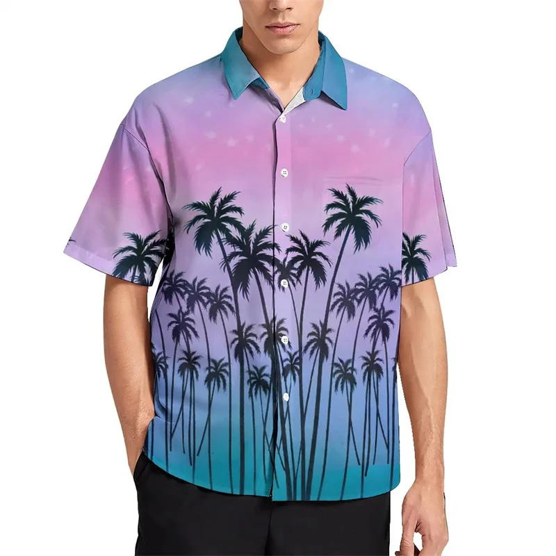 Летние рубашки в стиле Харадзюку С 3D-принтом пальм кокоануты короткие с