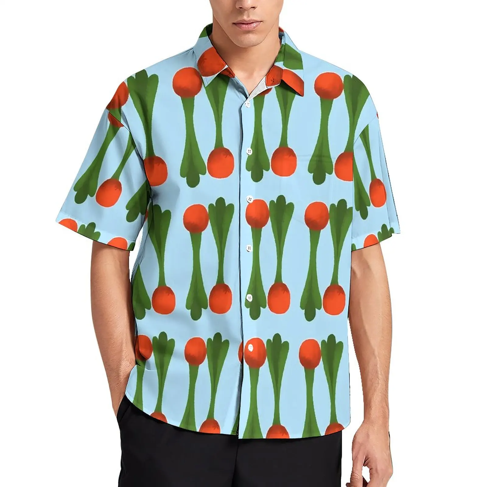 

Cute Radishes Casual Shirts Vegetable Print Vacation Shirt Summer Harajuku Blouses Men Custom Plus Size