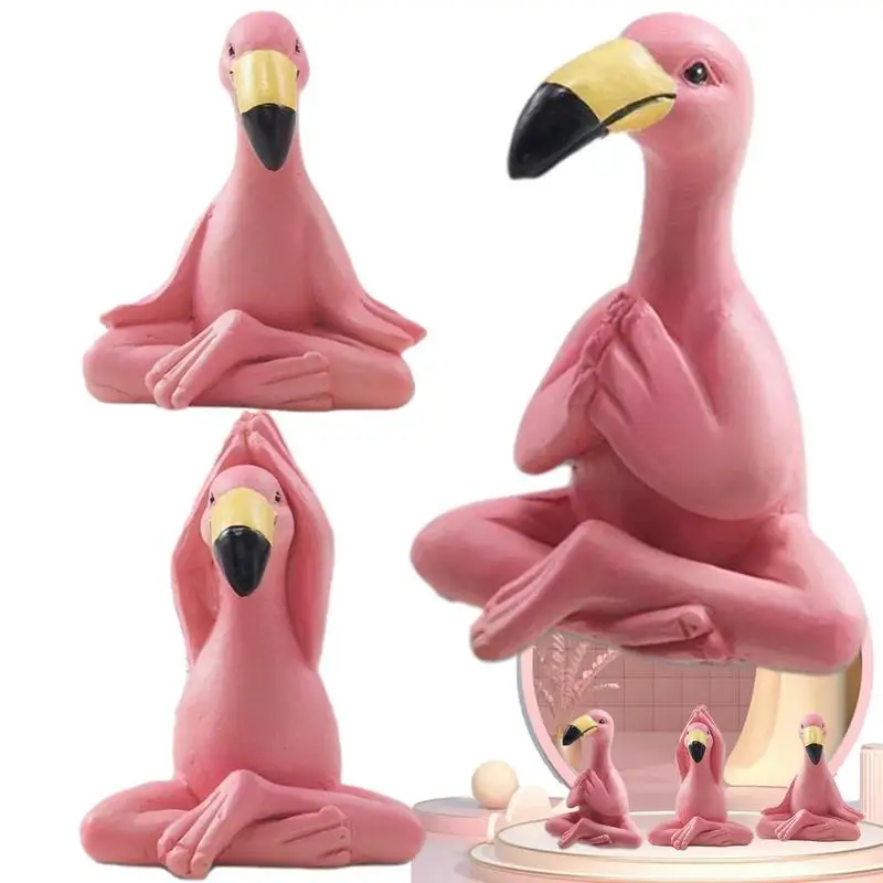 

Flamingo Decor Meditating Figurines Sculpture Decor Lovely Resin Pink Bird Art 3pcs Flamingo Yard Art Table Ornaments Waterproof
