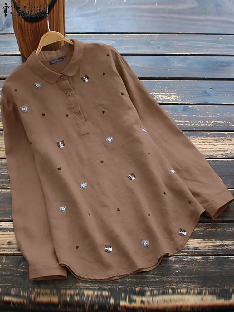 

Коллекция 2022 года, элегантные женские блузки ZANZEA с принтом, блузы с длинным рукавом и лацканами на пуговицах, свободный винтажный топ с муль...