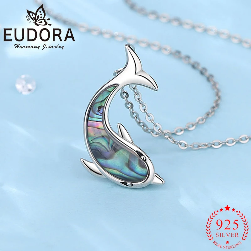 

Eudora Dolphin 925 Sterling Silver Necklace Exquisite Colorful Abalone Shell Pendant Fashion Women Jewelry Party Gift for Friend