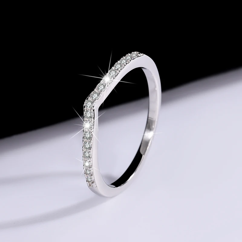S925 Silver Mosan Diamond Ring Silver Round Women's Pointed Set Exquisite Jewelry Customization