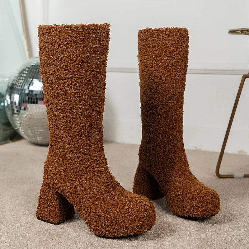 

Winter New High Heels Suede Chelsea Long Boots Women Brand 2024 New Fashion Shoes Gladiator Cotton Boots Pumps Mujer Zapatos