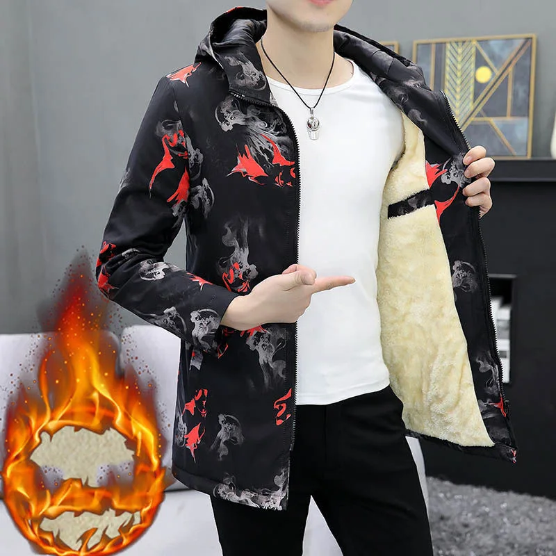 Add cashmere coat coat male winter cotton new thickened medium long cotton coat to keep warm increase plus fat code windbreaker