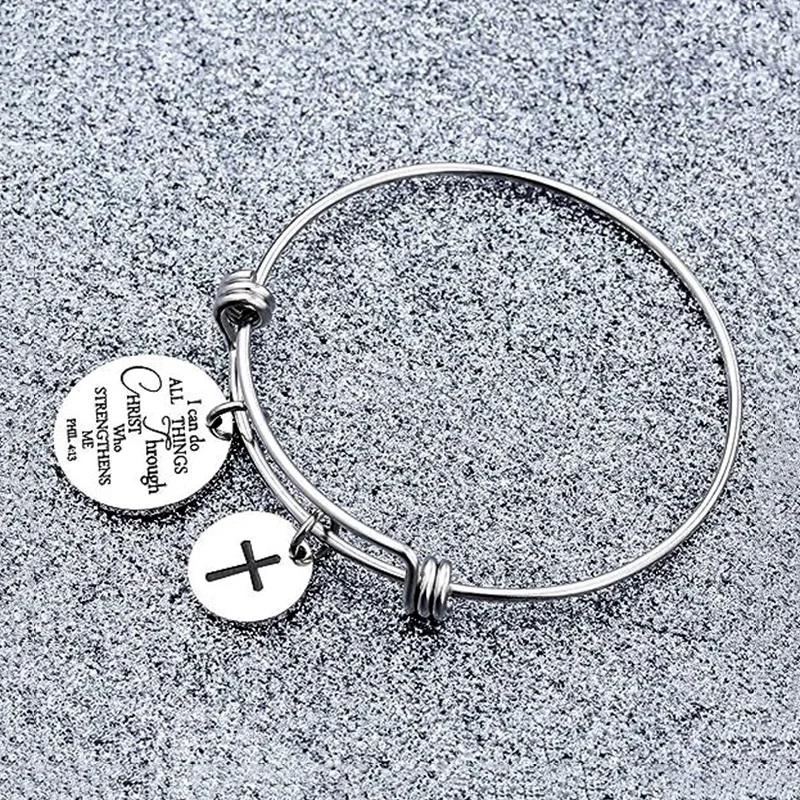 Браслет с подвесками христианский крест из Библии Phillippians 4:13 браслет нержавеющей